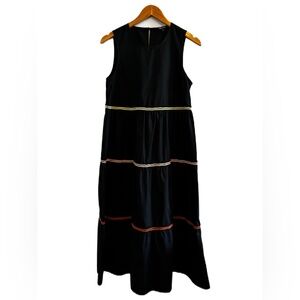 Madewell Black Cattail Rickrack Tiered Midi Sleeveless Dress Size Small
